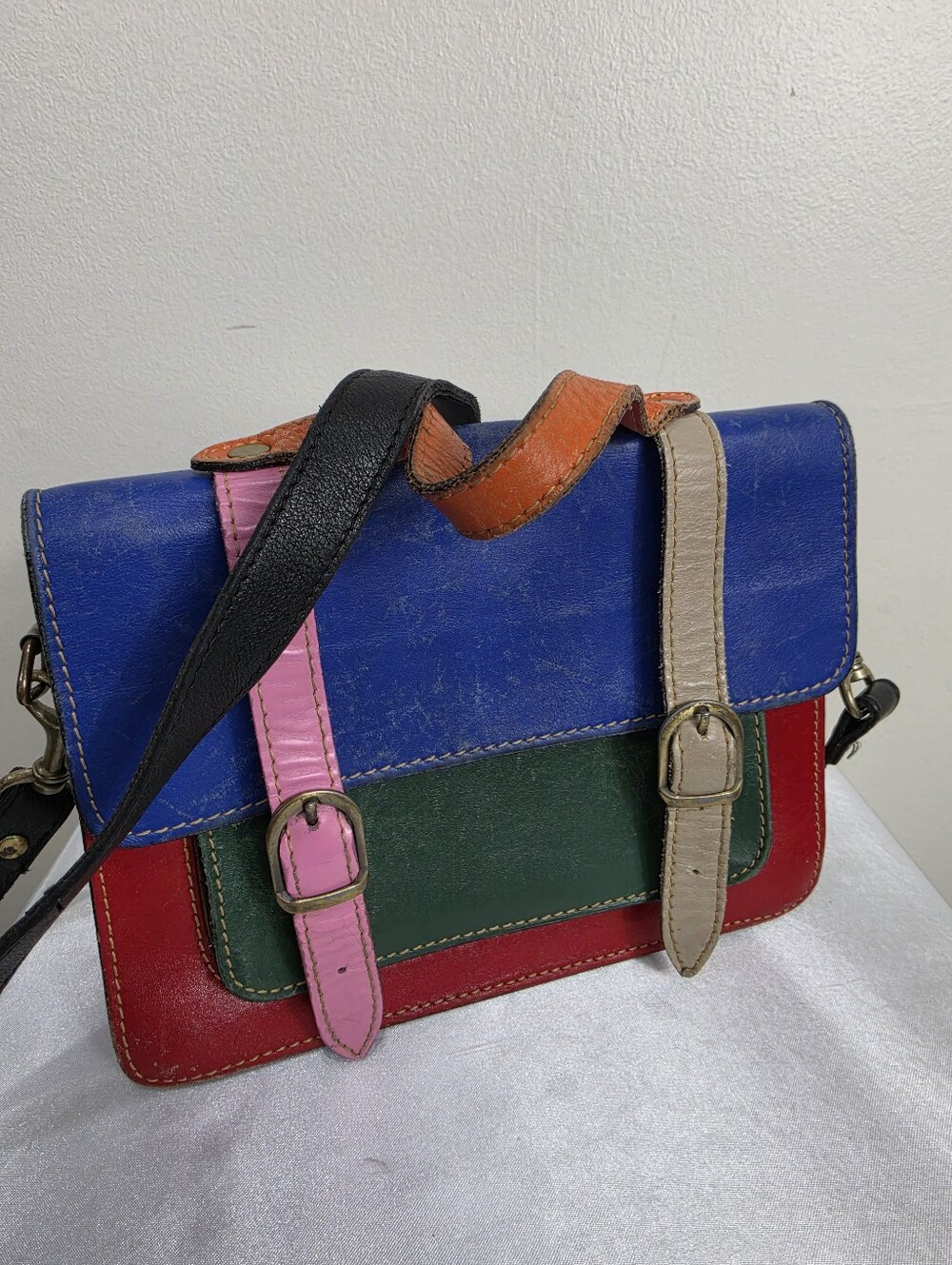 Colorblock Leather Crossbody Satchel Bag - Picture 2 of 12